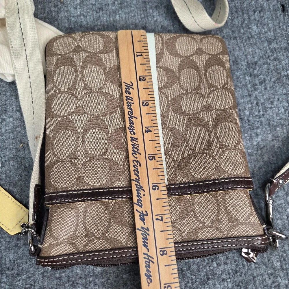 Coach Heritage Stripe Crossbody Signature Khaki Cream Brown Patent Leather Trim